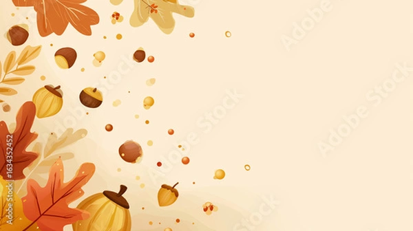 Obraz Autumn Leaves and Acorns Background Design