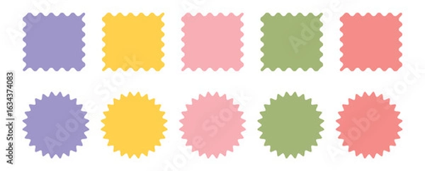 Fototapeta Wavy Scalloped Rectangular and Oval Frames Collection. Wavy circular, oval and rectangular shape elements set vector illustration.