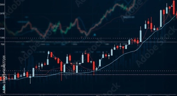 Fototapeta Stock market or forex trading graph in futuristic concept suitable for financial investment or Economic trends business idea and all art work design. Abstract finance background