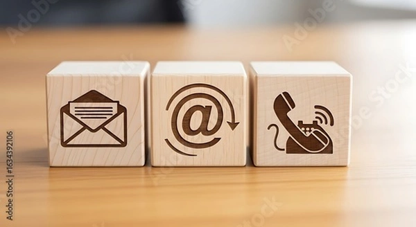 Obraz Contact Us Information on Wooden Blocks Email Address Phone Number Communication Channels for Business Support and Customer Service
