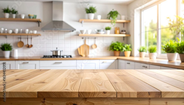 Obraz Bright Kitchen with Wooden Tabletop.