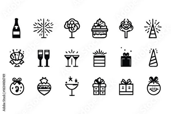Fototapeta Party & Event Organization Icons – Flat Vector Set