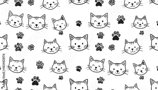 Obraz Cute Cat Paw Print Pattern.