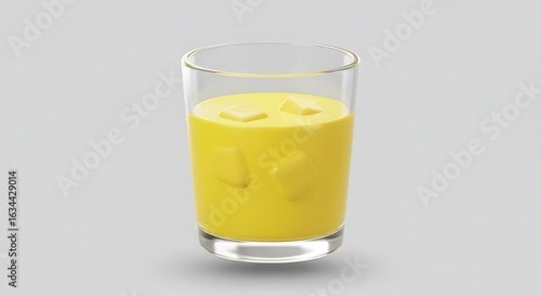 Fototapeta Refreshing Yellow Juice: Glass & Ice Cubes, 3D Render