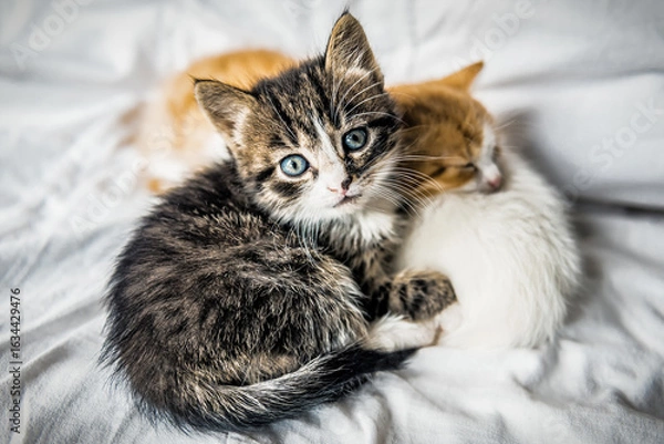 Obraz Three cute kittens resting on white background
