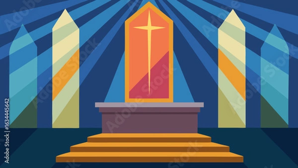 Obraz stage podium inside cathedral with sunrays through