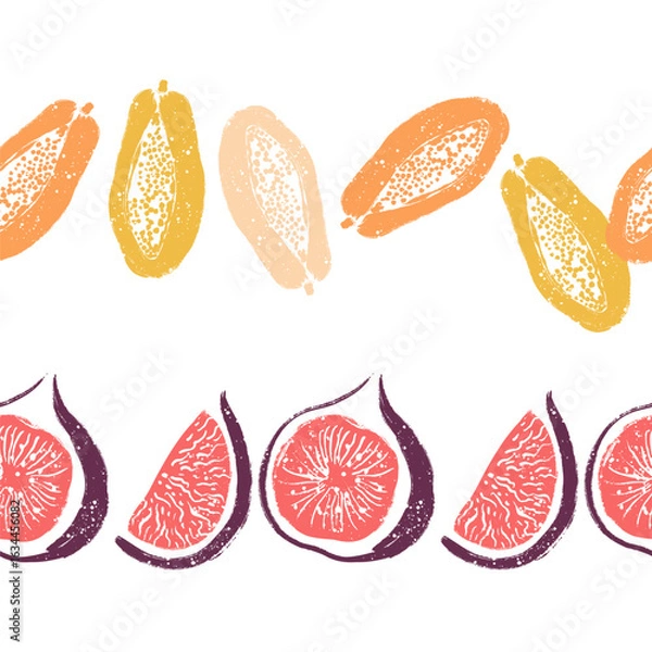 Obraz Papaya and Figs Vector Seamless Horizontal Borders Set