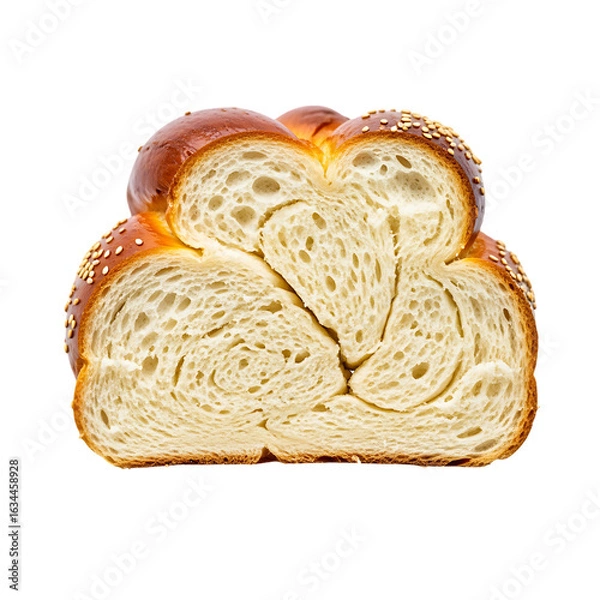 Fototapeta Sliced challah bread with sesame seeds jewish bread isolated on a transparent background