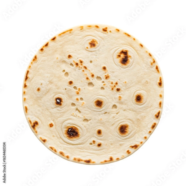 Fototapeta Round Tortilla with Browned Spots on White Background isolated on a transparent background