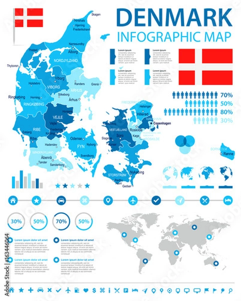 Fototapeta Denmark - infographic map and flag - illustration
