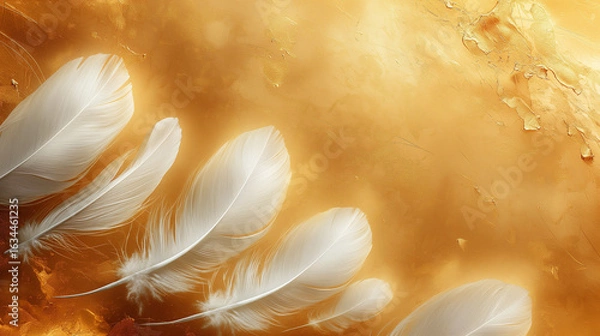 Obraz Soft White Feathers on Golden Texture, a Delicate and Ethereal Scene.