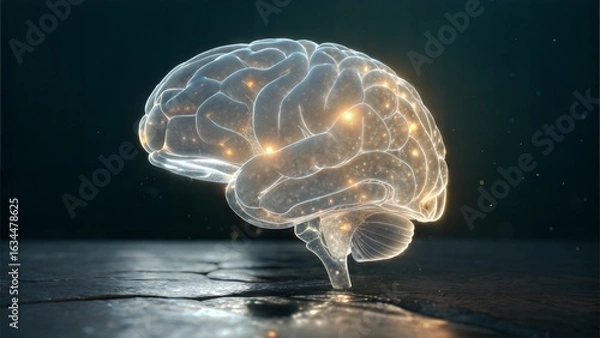 Fototapeta Glowing Human Brain in Transparent Crystal Form – Futuristic AI, Knowledge and Mind Concept