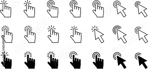 Fototapeta Collection of hand and arrow cursor icons for digital interaction