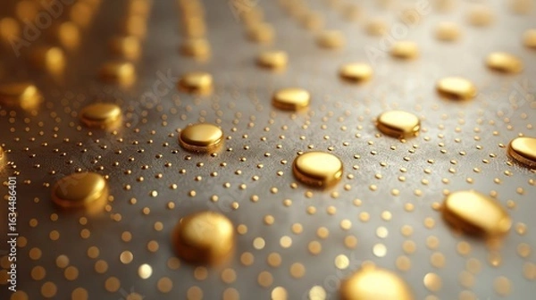 Fototapeta  a dotted background with gold foil dots on white paper, placed on a white surface, 