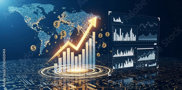 Obraz Financial Bar Chart with World Map