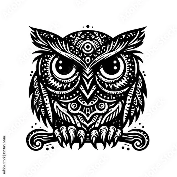 Fototapeta Detailed illustration of an owl isolated on white background with intricate patterns