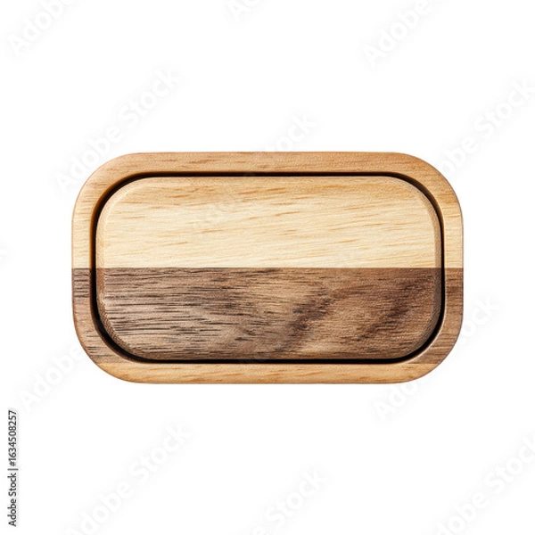Fototapeta Wooden rectangular tray with natural and dark wood tones on Transparent Background