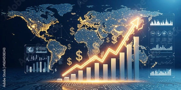 Obraz World Map Stock Analysis Background