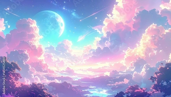 Fototapeta 夢幻的なパステル雲と幻想的な空の風景アート

