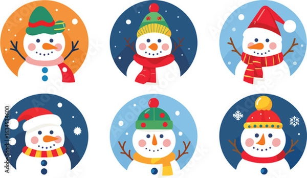 Fototapeta Cute snowman illustrations in circular frames