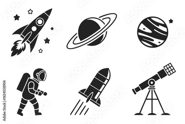 Fototapeta Space Exploration Icons Rockets Astronaut Planets Telescope.