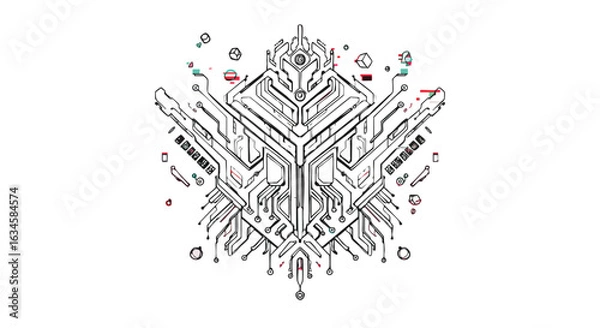 Fototapeta Futuristic Circuit Board Vector Illustration in Geometric Style with Tech Elements for Technology Design