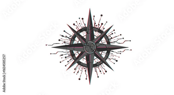 Fototapeta Vector Illustration of Nautical Compass Rose in Modern Geometric Style with Black and Red Colors