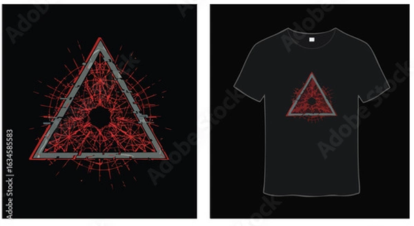 Fototapeta Vector Geometric Triangle Design with Cracked Effect and Radiating Lines in Modern Abstract Style for T-Shirt Print