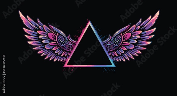 Fototapeta Abstract Triangle Vector Illustration with Winged Design in Neon Colors Modern Style