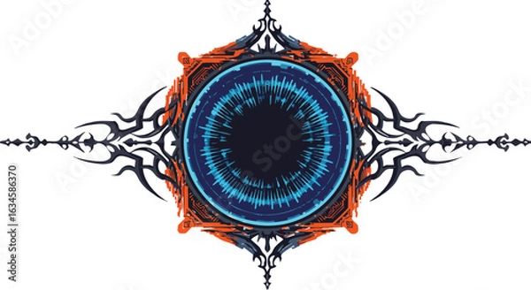 Fototapeta Futuristic Vector Illustration of Circular Eye with Ornate Geometric Frame in Blue and Orange in Modern Abstract Style