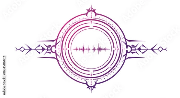 Fototapeta Futuristic Circular Vector Design with Geometric Elements and Abstract Lines in Gradient Purple Pink Colors