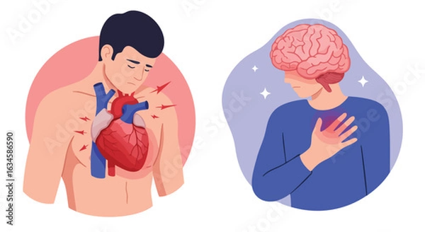 Fototapeta Vector Illustration of Heart and Brain Medical Concept in Modern Style with Soft Pastel Colors