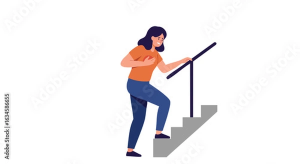 Fototapeta Minimalist Vector Illustration of Woman Climbing Stairs in Modern Flat Style with Warm Color Palette