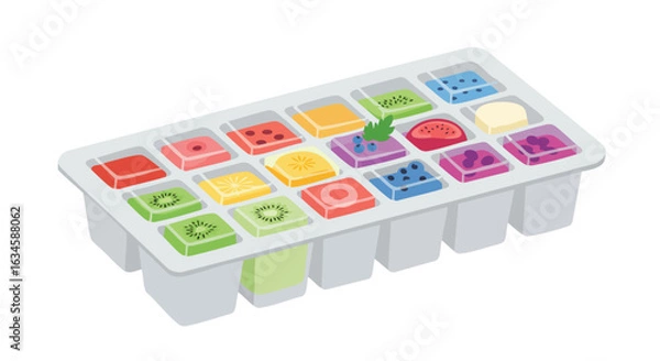 Fototapeta Vector Illustration of Frozen Fruit Cubes in Modern Minimalist Style with Bright Color Palette