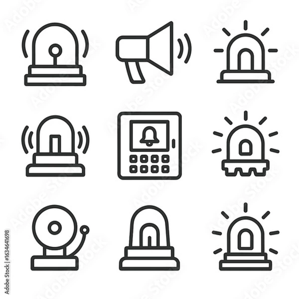 Fototapeta Line industrial alarm icons contour set icon outline minimal symbol collection vector