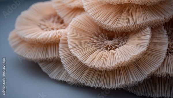 Fototapeta Close-up of stacked, light peach-colored, textured, layered,  coral-like forms