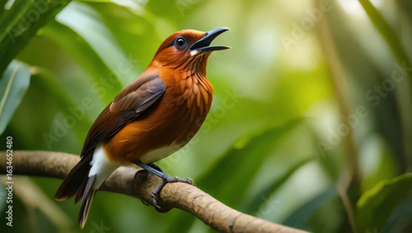 Fototapeta Rufous Motmot Perched on a Branch A Vibrant Bird with Striking Colors and a Long Tail Showcasing its Beauty in a Lush Green Forest Setting
