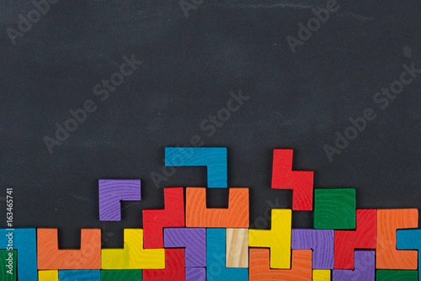 Fototapeta Business creative solution concept jigsaw on the blackboard