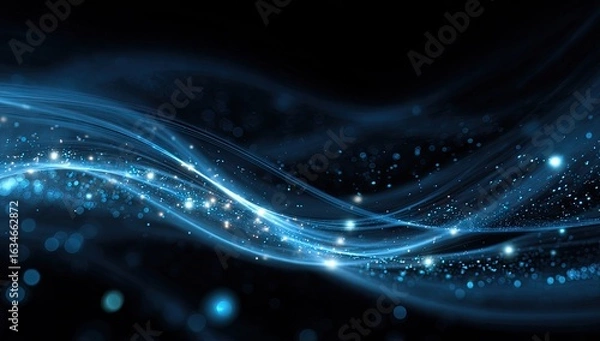 Fototapeta Abstract dark blue waves with light particles