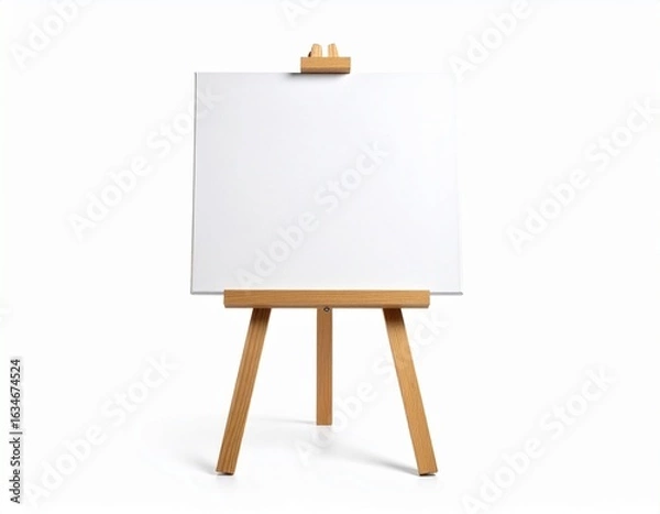 Fototapeta Blank White Art Canvas on a Wooden Easel on white background 