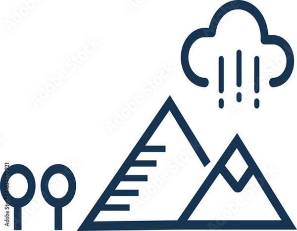 Obraz Scenic mountain landscape illustration with rain and trees, perfect for nature, outdoor adventure, weather, hiking, and eco-themed designs. Minimal and clean vector style