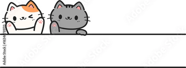 Fototapeta Name frame design with cute two cat greeting cartoon doodle