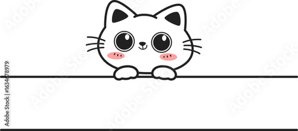 Fototapeta Name frame design with cute cat peeking cartoon doodle