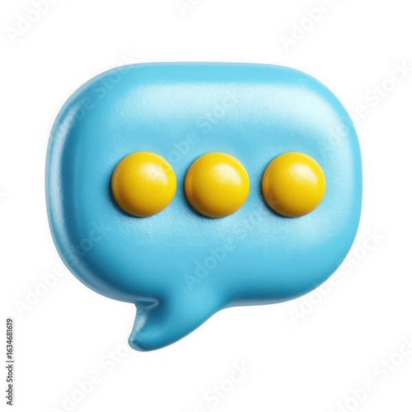 Fototapeta 3d illustration of blue chat bubble with three yellow dots isolated on transparent background