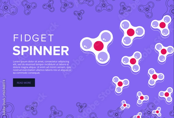 Fototapeta Fidget spinner web banner ad in flat vector design. Trendy hipster hand toy icon. Anti stress fun game of school kids. Vector illustration.