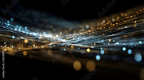 Fototapeta Luminous Blue and Gold Data Streams Converging in a Digital Nexus.