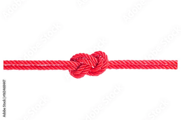Fototapeta string of red rope knot isolated on white background