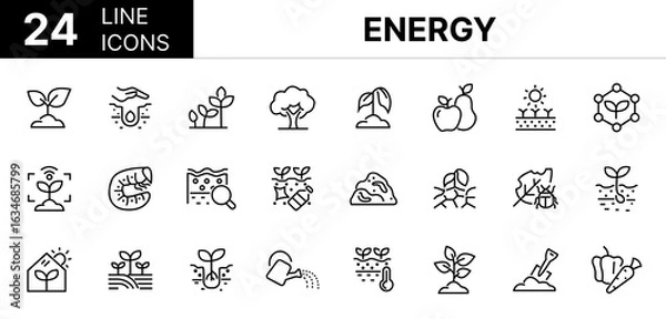 Obraz Collection of 24 Energy line icons featuring editable strokes. These outline icons depict various modes of Energy, efficiency, electricity, sustainable, set, electric, power, renewable, save,	
