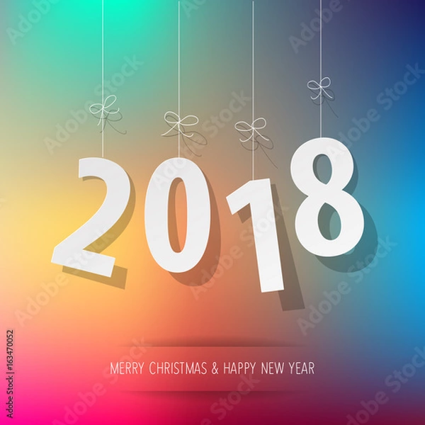 Fototapeta paper 2018 digits on rainbow bokeh background