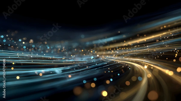 Fototapeta Elegant Convergence of Gold and Teal Light Streams with Sparkling Bokeh.